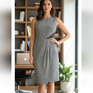 NUE by Shani black/white‎ houndstooth checkered Shapewear sheath midi dress NWT